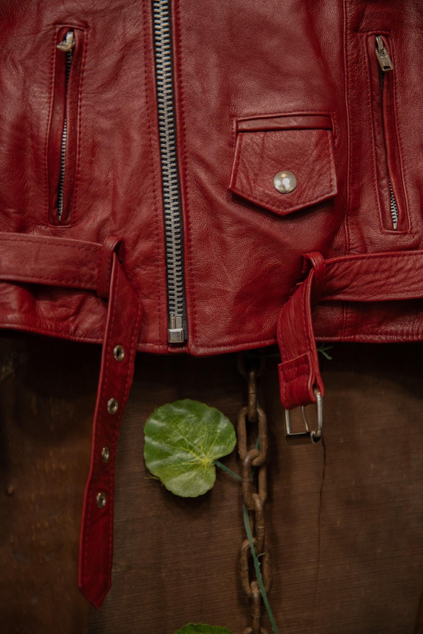 Wine Red 80s/90s Biker Deri Ceket