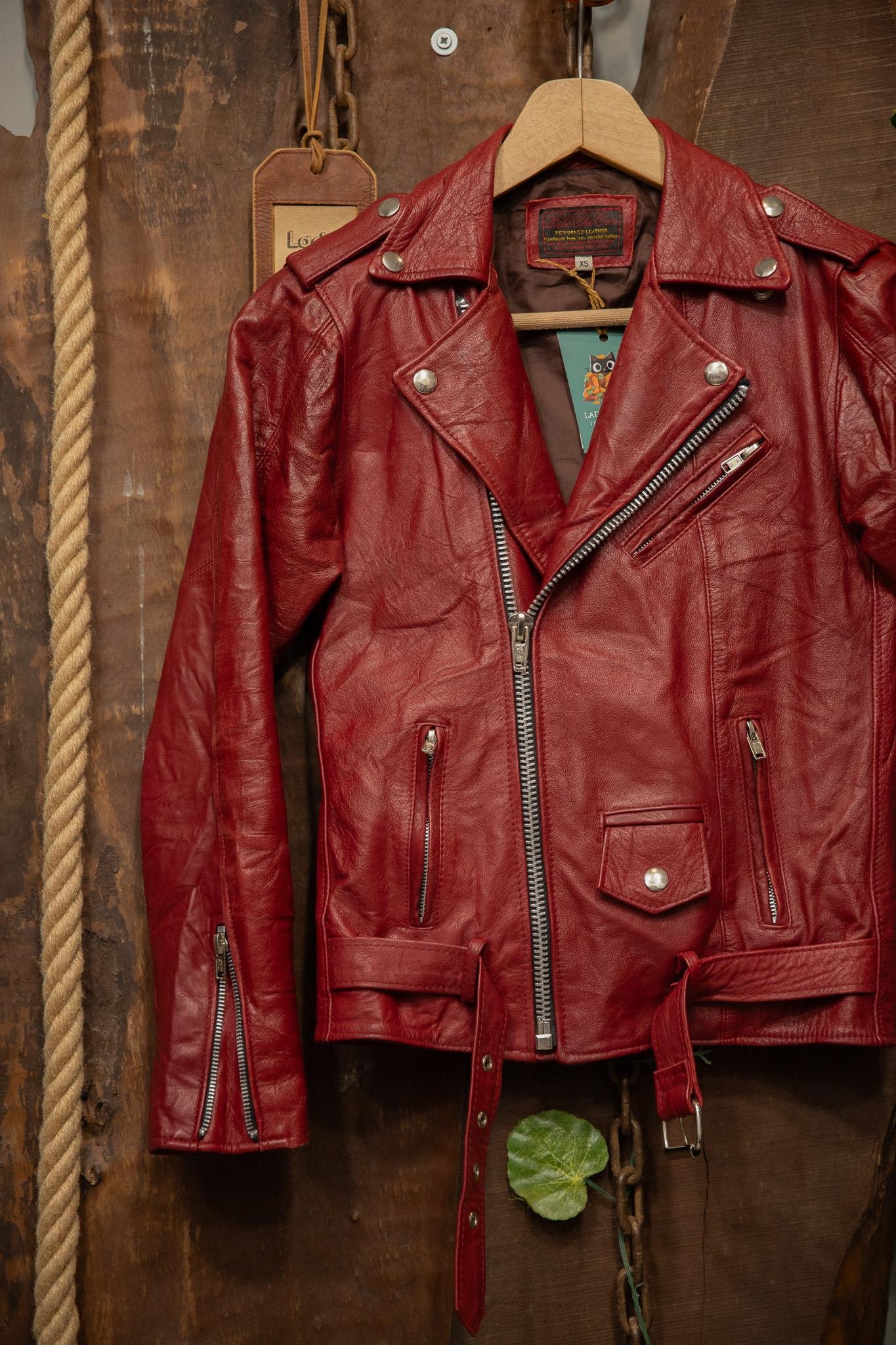 Wine Red 80s/90s Biker Deri Ceket
