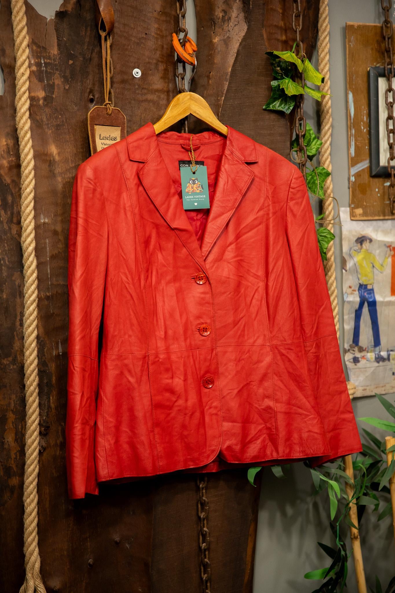 Y2K 90's Red Blazer Deri Ceket