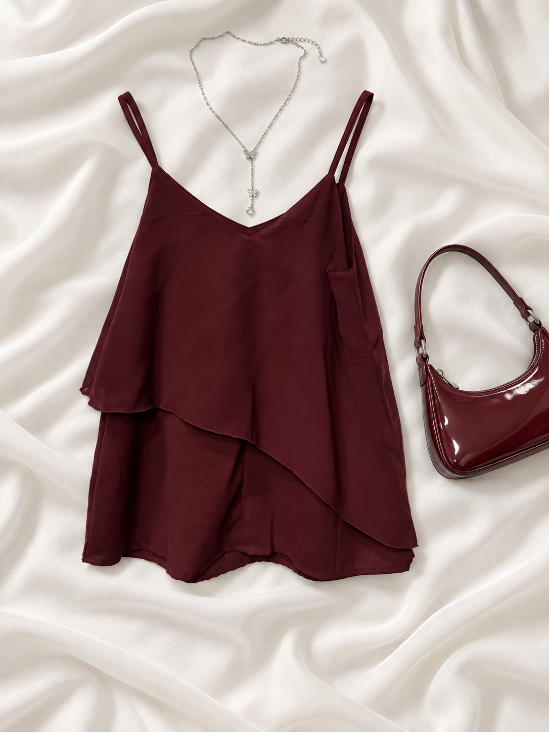Y2K Burgundy Asimetrik Bluz