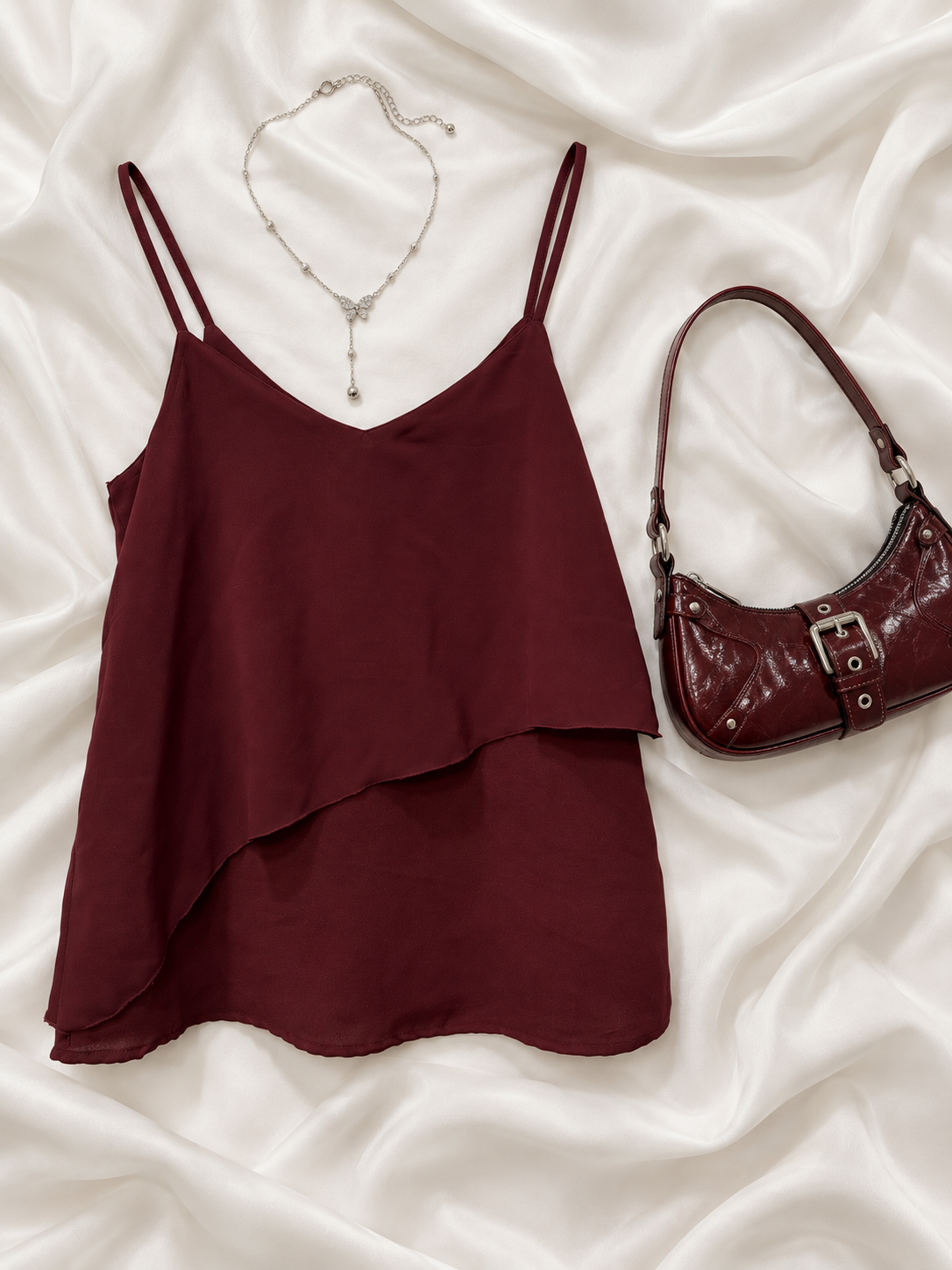 Y2K Burgundy Asimetrik Bluz