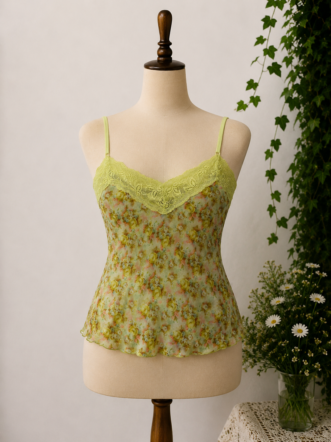 Y2K Italy Floral Askılı Bluz