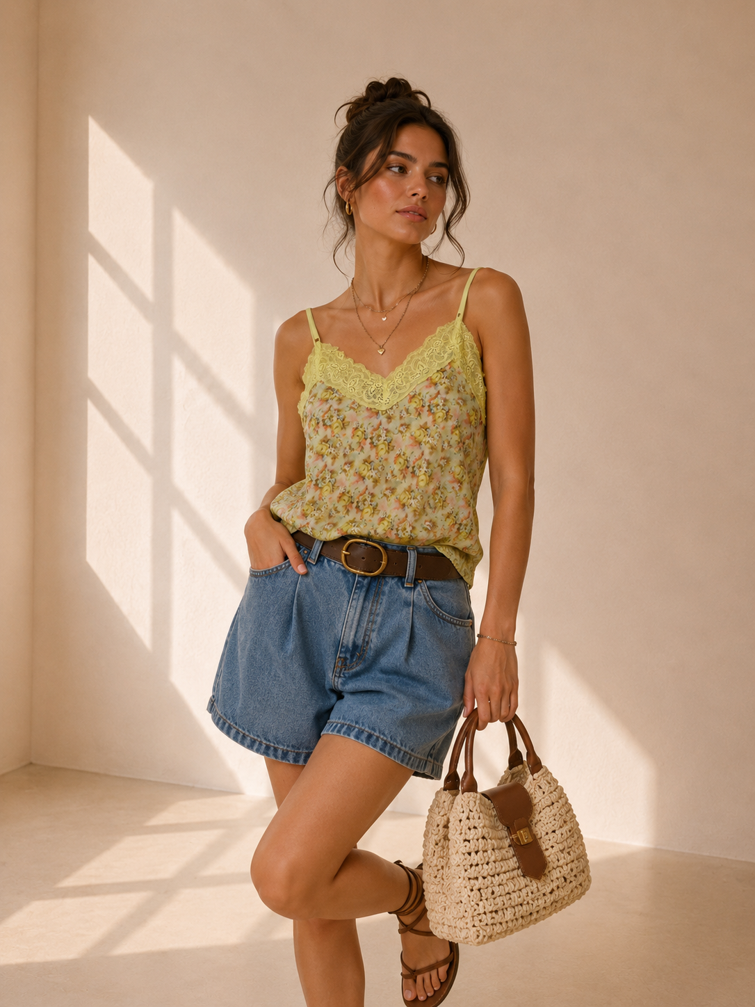 Y2K Italy Floral Askılı Bluz