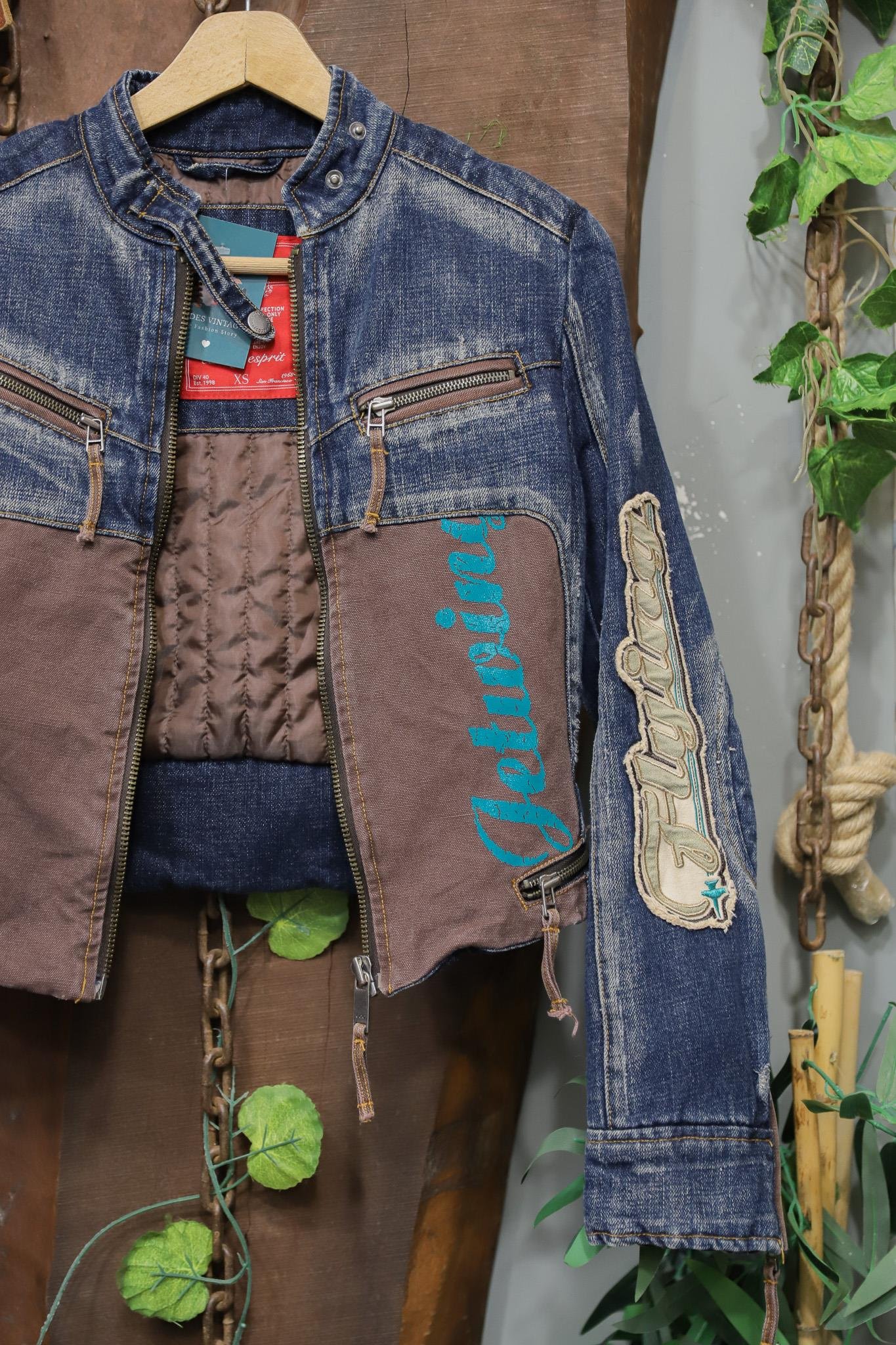 Y2K Moto Denim PatchWork Ceket
