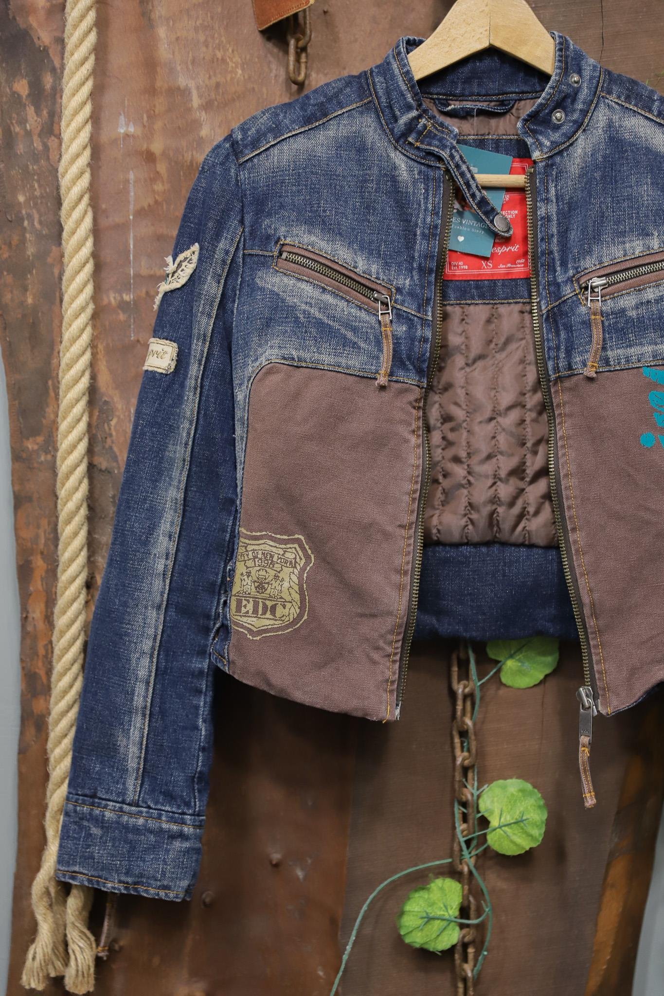 Y2K Moto Denim PatchWork Ceket