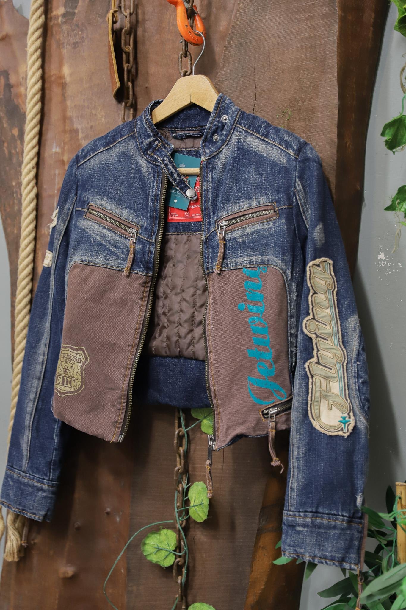 Y2K Moto Denim PatchWork Ceket