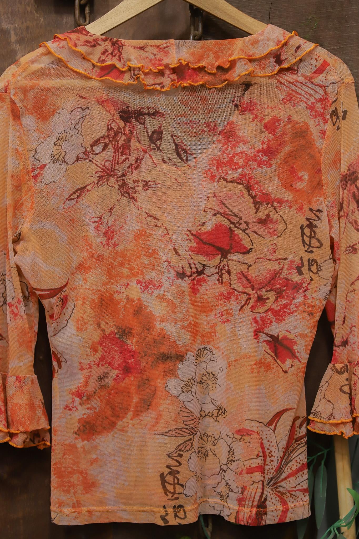 Y2K Orange Boho Blouse