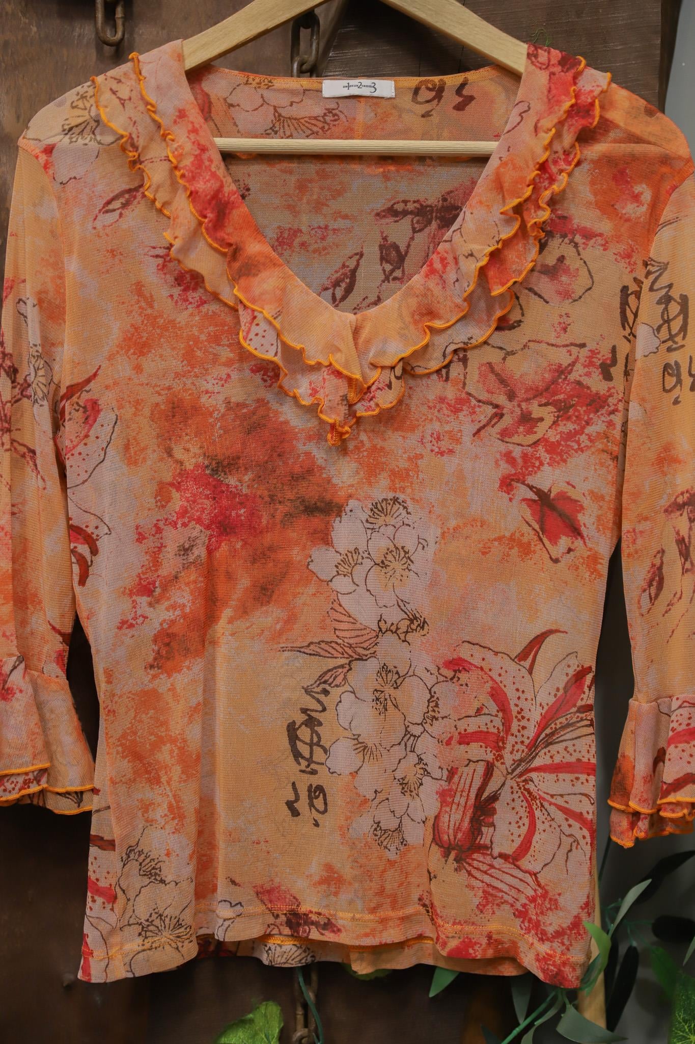 Y2K Orange Boho Blouse