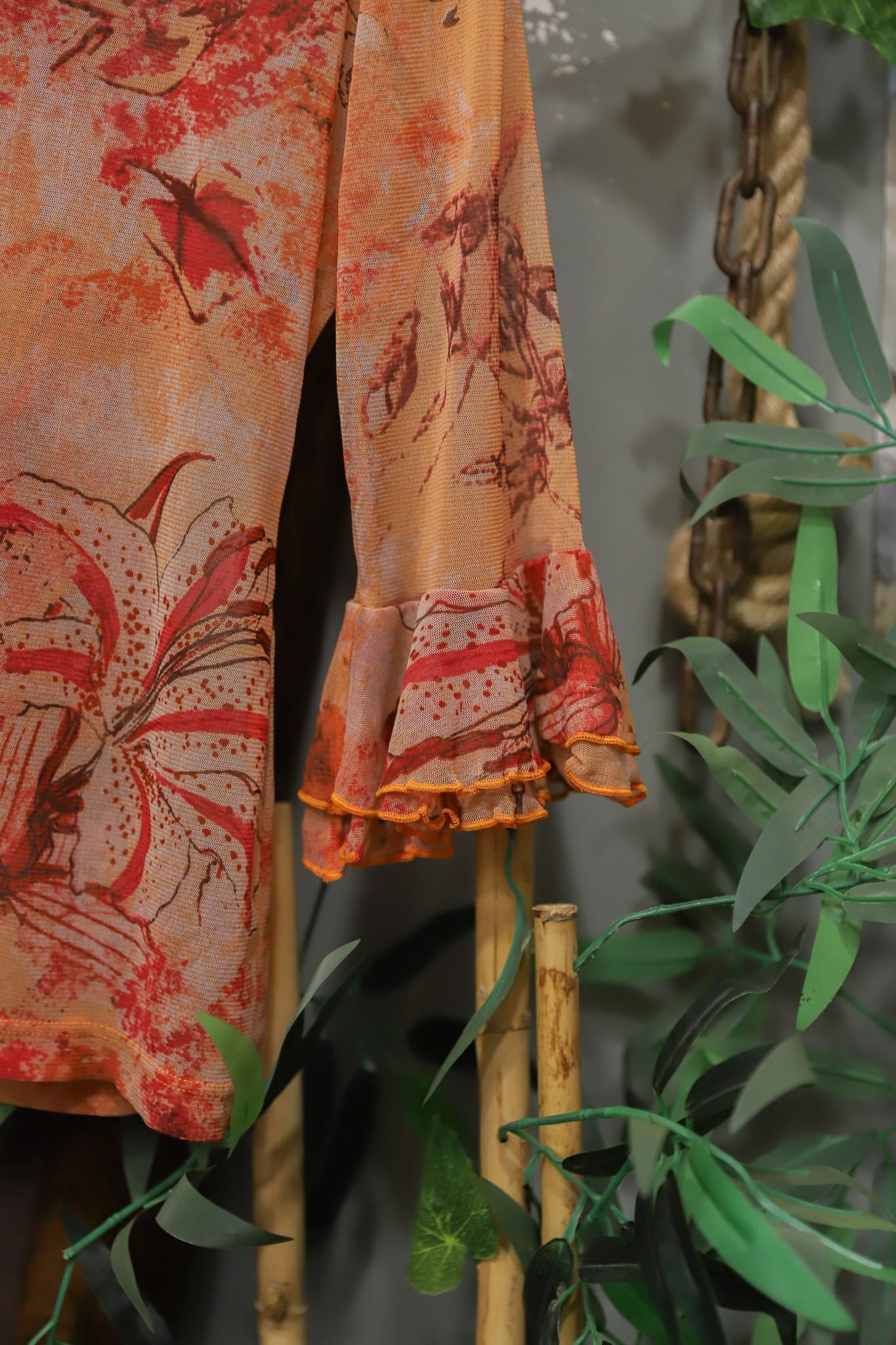 Y2K Orange Boho Blouse