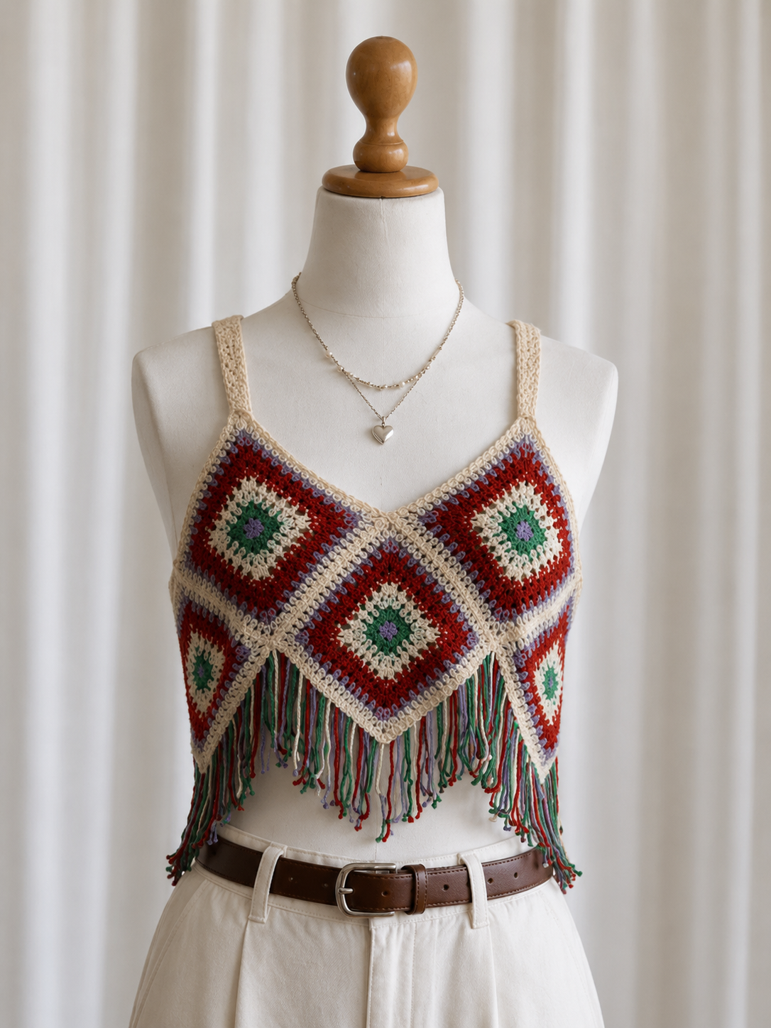 Y2K Tığ Örgülü Püsküllü Boho Crop