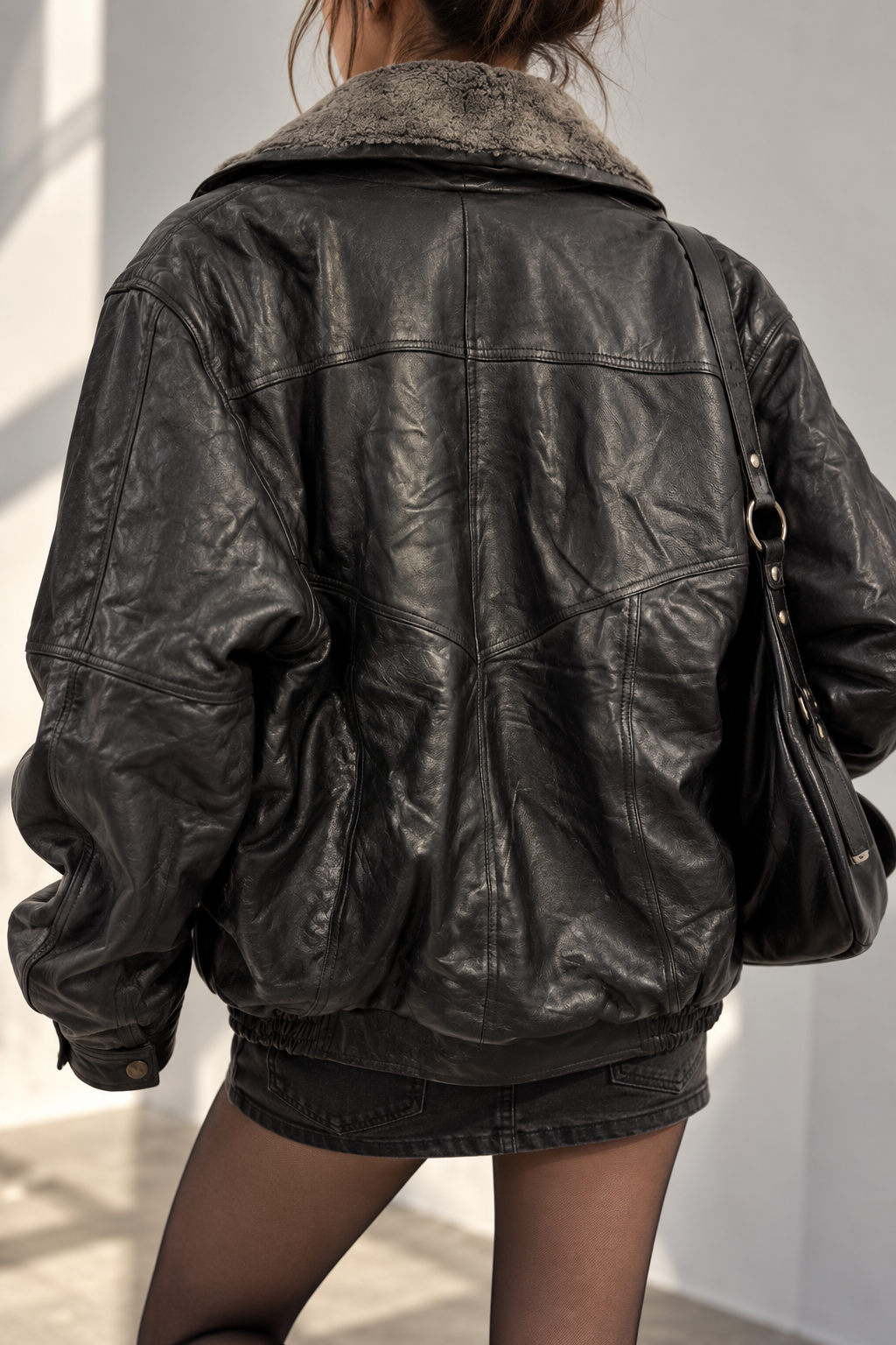 Yaka Kürklü Aviator Bomber Deri Ceket