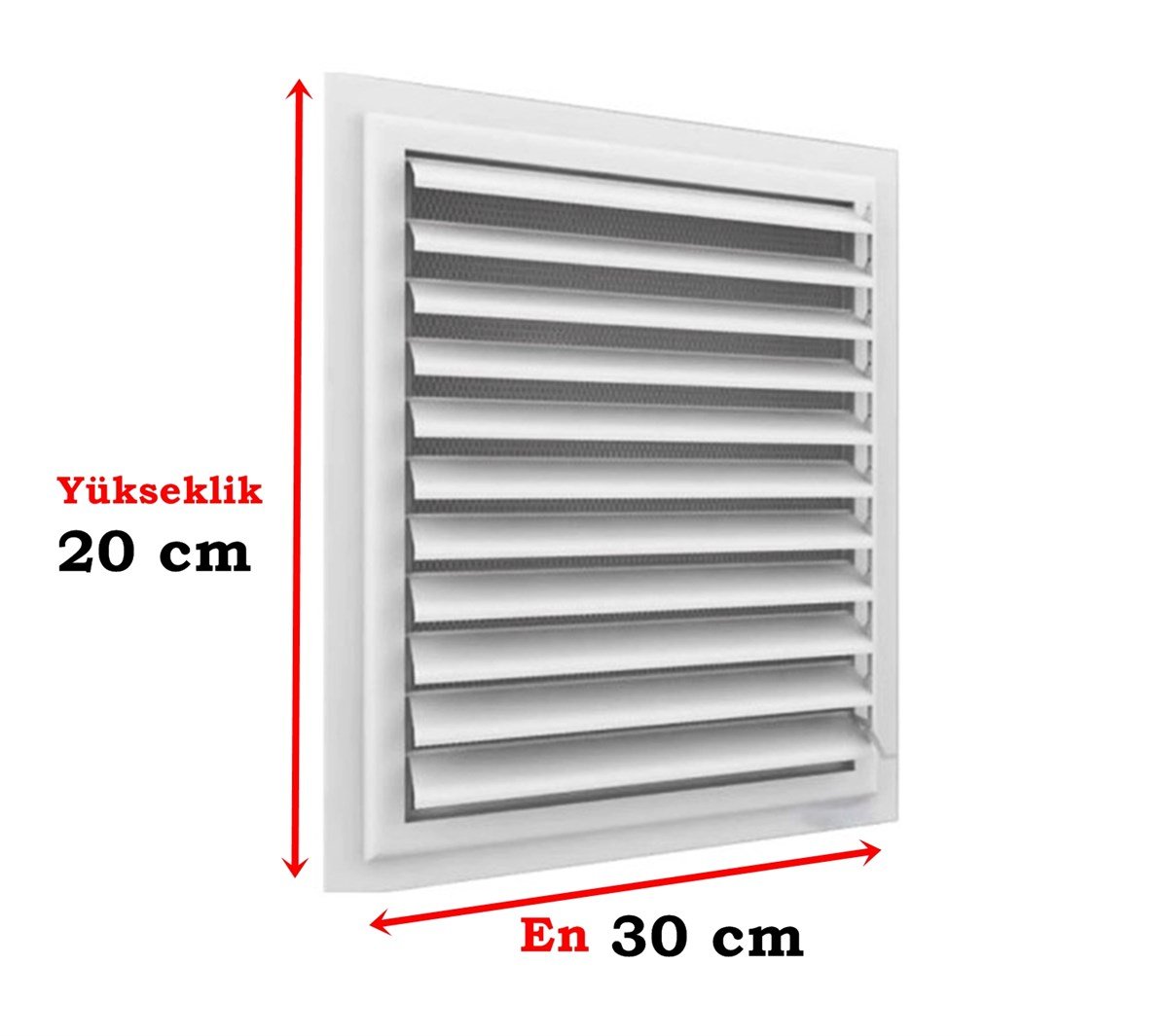 Alüminyum Hareketli Menfez Yüzeysel Banyo Wc Havalandırma Menfezi Beyaz Yükseklik 20 cm En 30 cm