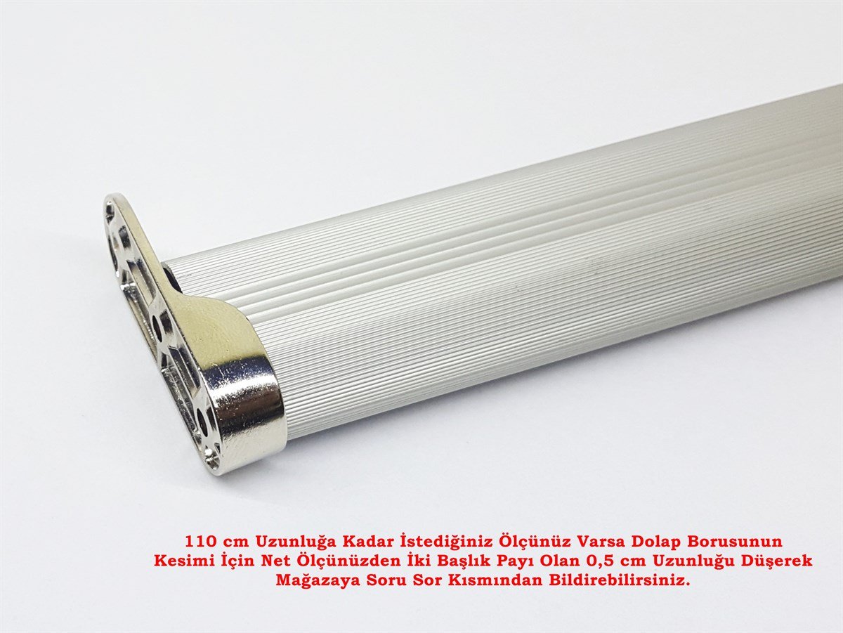 Gardırop Elbise Askı Borusu Alüminyum Dolap Borusu Oval 110 cm ve 2 Adet Boru Başlığı