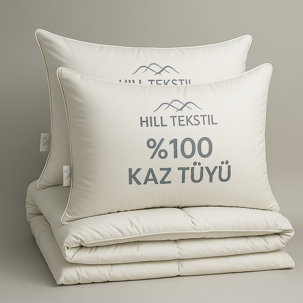 %100 KAZ TÜYÜ YORGAN SETİ TEK %20 GIDIK ÇİFT KİŞİLİK YORGAN 195X215 VE 2 ADET 50*70 KAZ TÜYÜ YASTIK