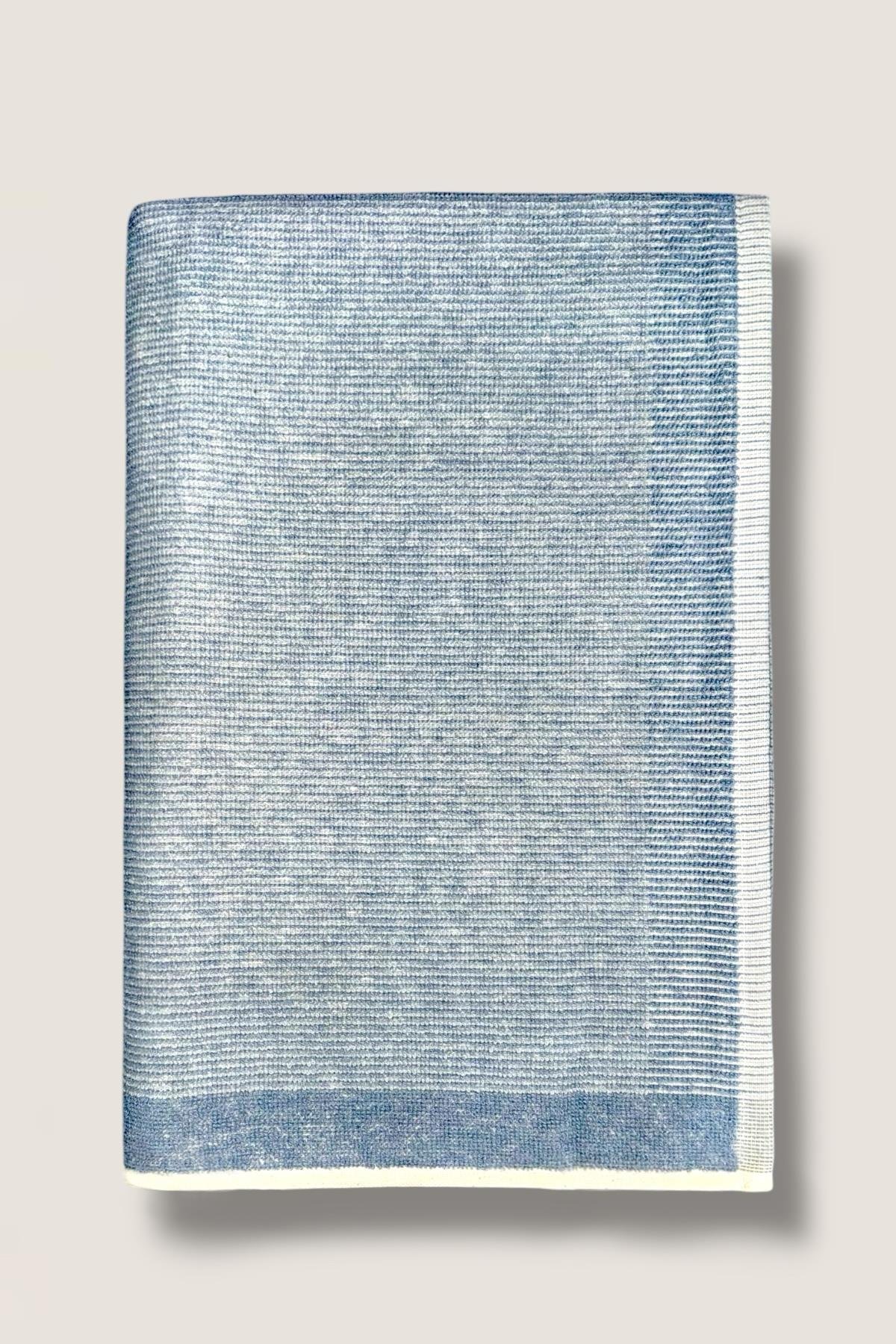 %100 PAMUK ÇİZGİLİ PLAJ HAVLUSU MAVİ 70X140