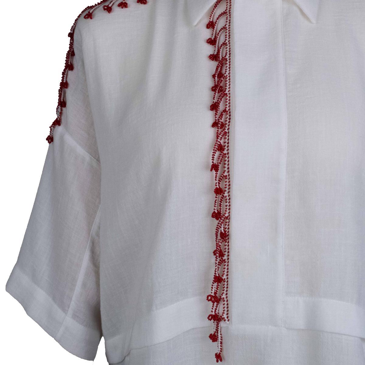 KIRMIZI BONCUK OYALI KOTON GÖMLEK