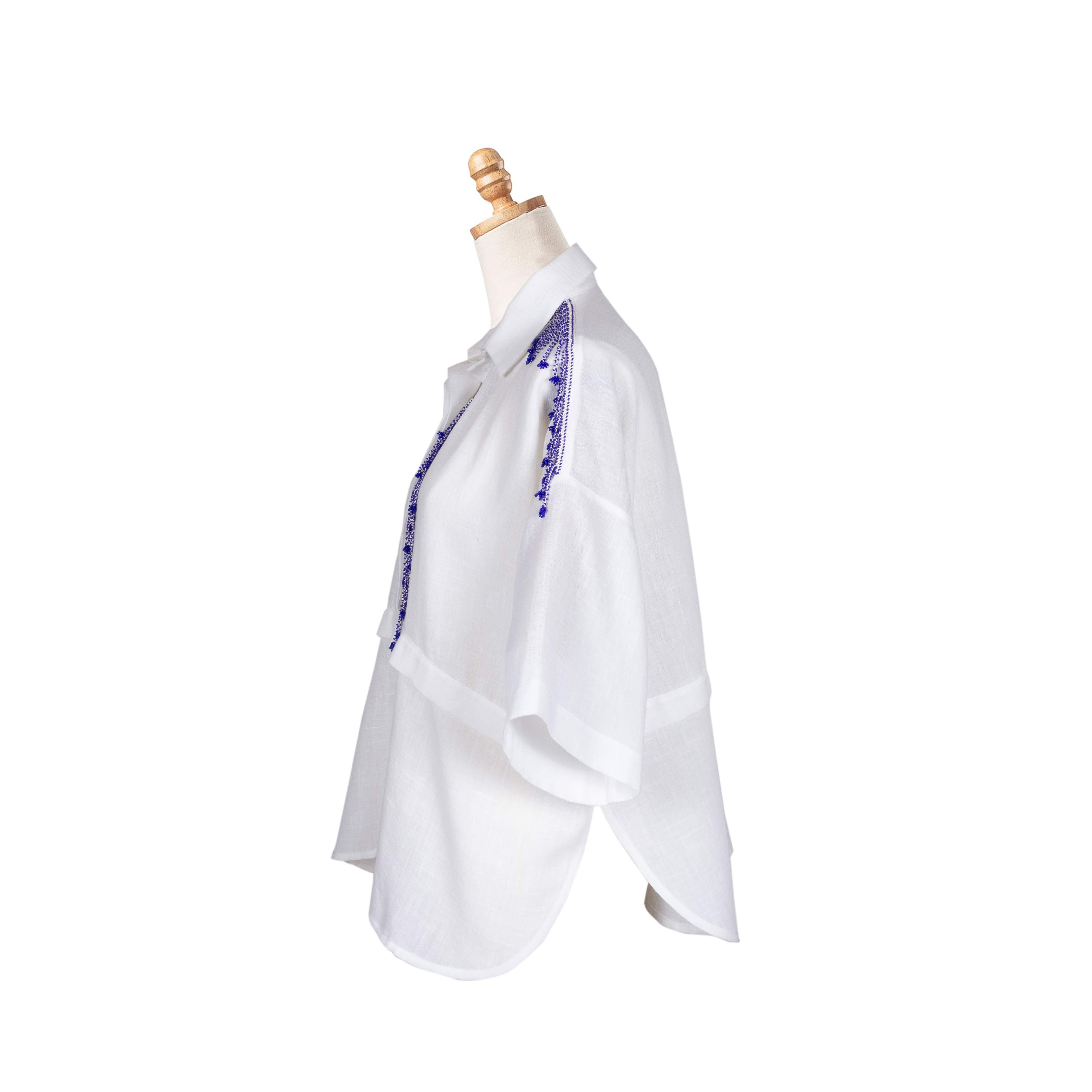 MAVİ BONCUK OYALI KOTON GÖMLEK