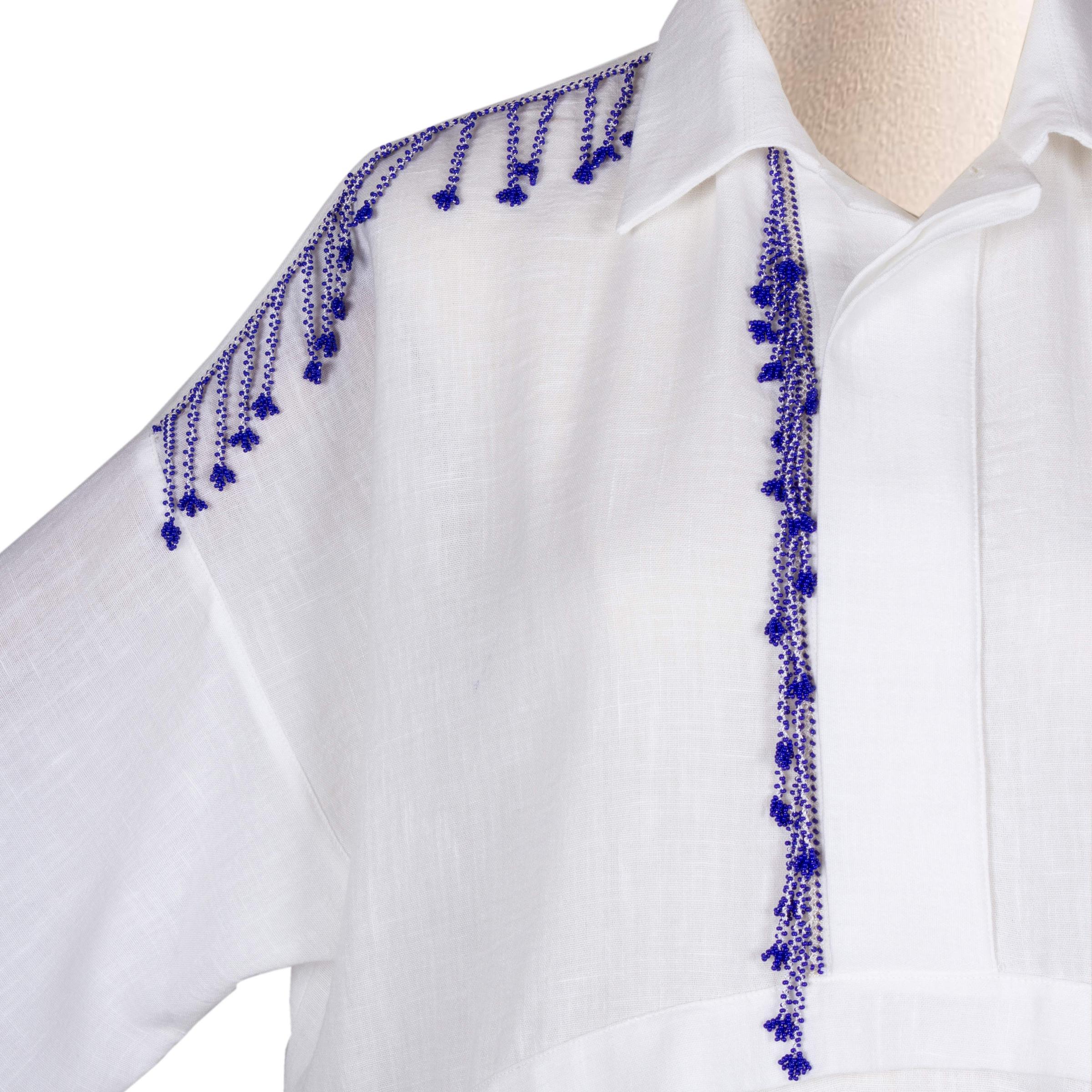 MAVİ BONCUK OYALI KOTON GÖMLEK