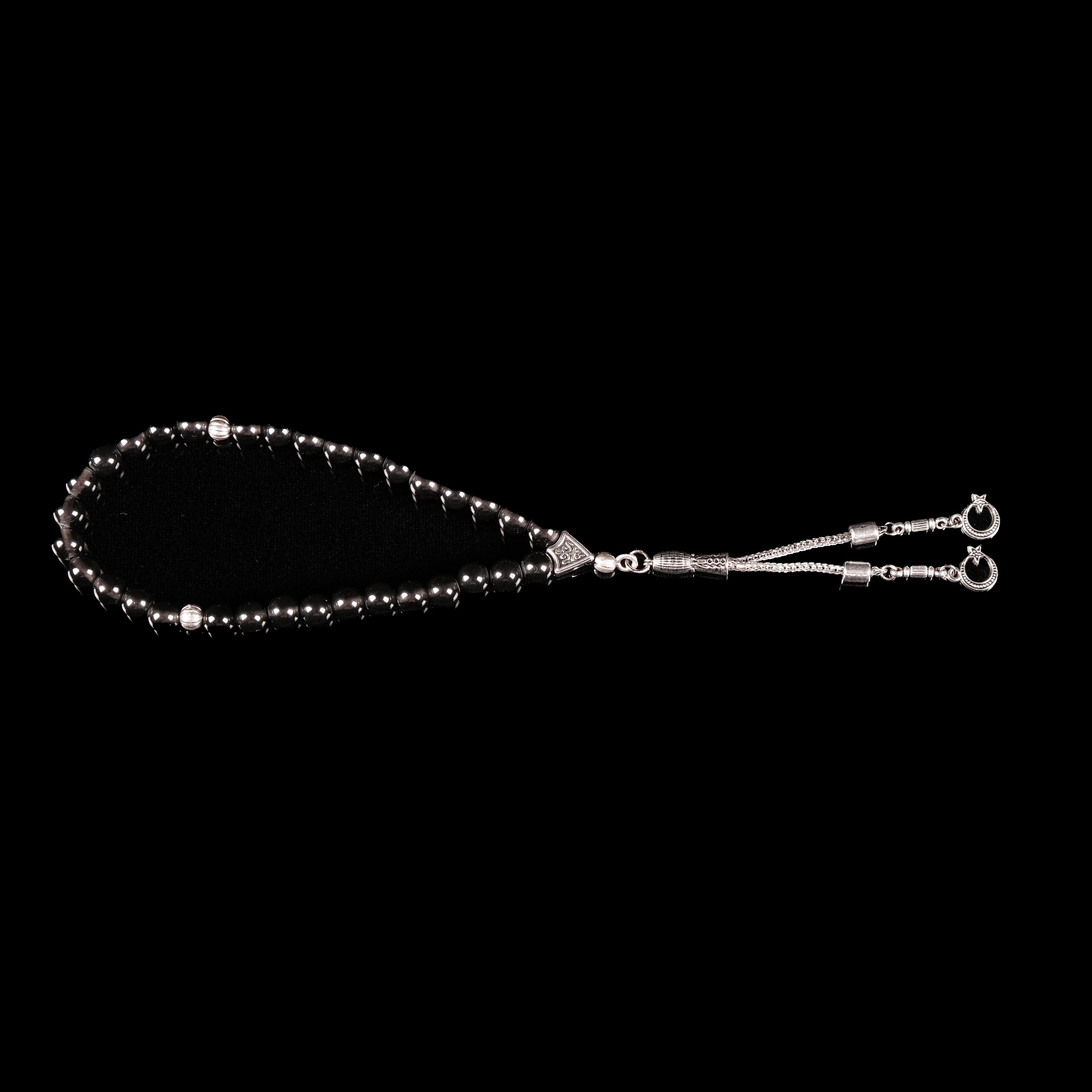 OBSİDYEN TAŞLI AY YILDIZ İMAMELİ TESPİH (24,8 GR)