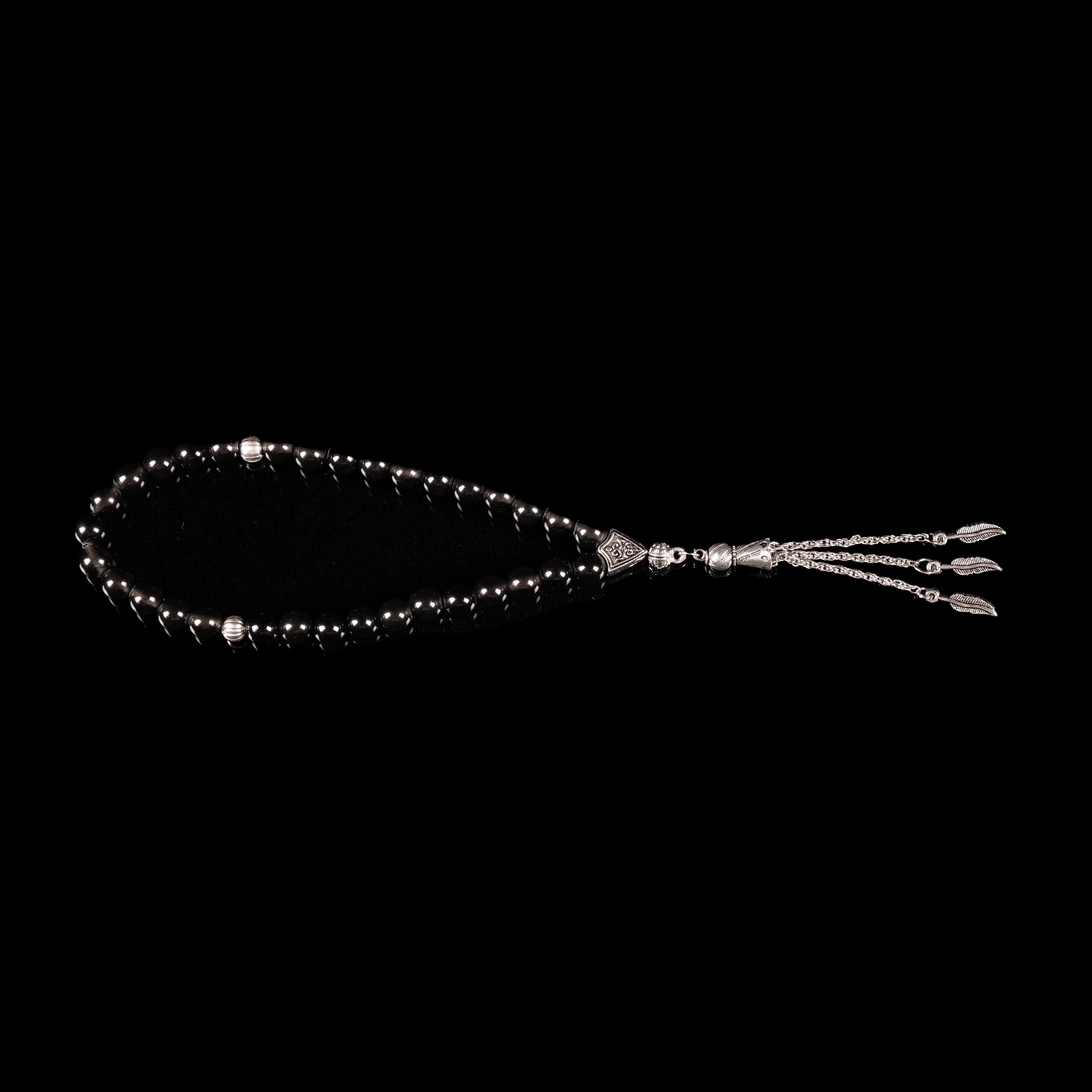 OBSİDYEN TAŞLI YAPRAK İMAMELİ TESPİH (23,5 GR)