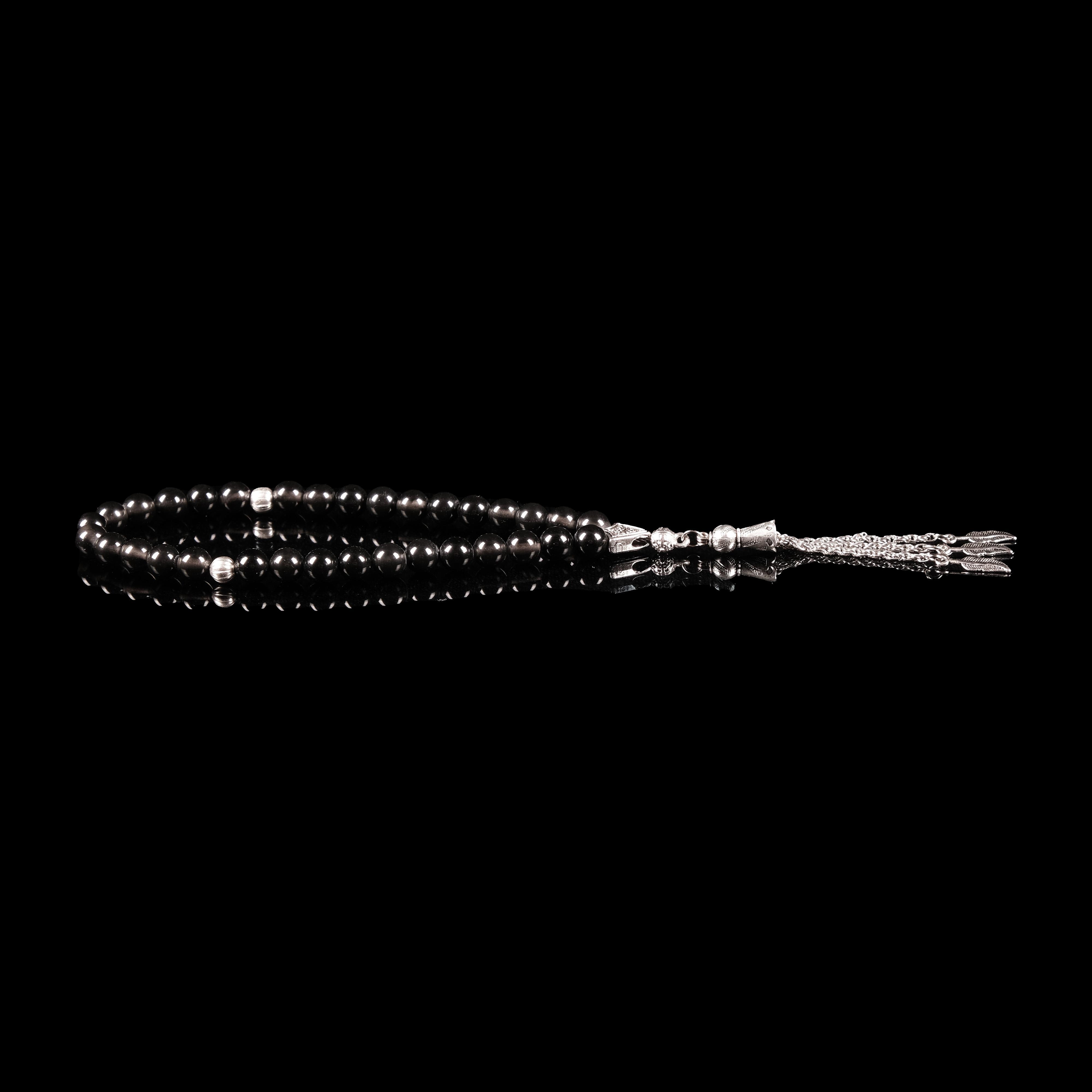 OBSİDYEN TAŞLI YAPRAK İMAMELİ TESPİH (23,5 GR)