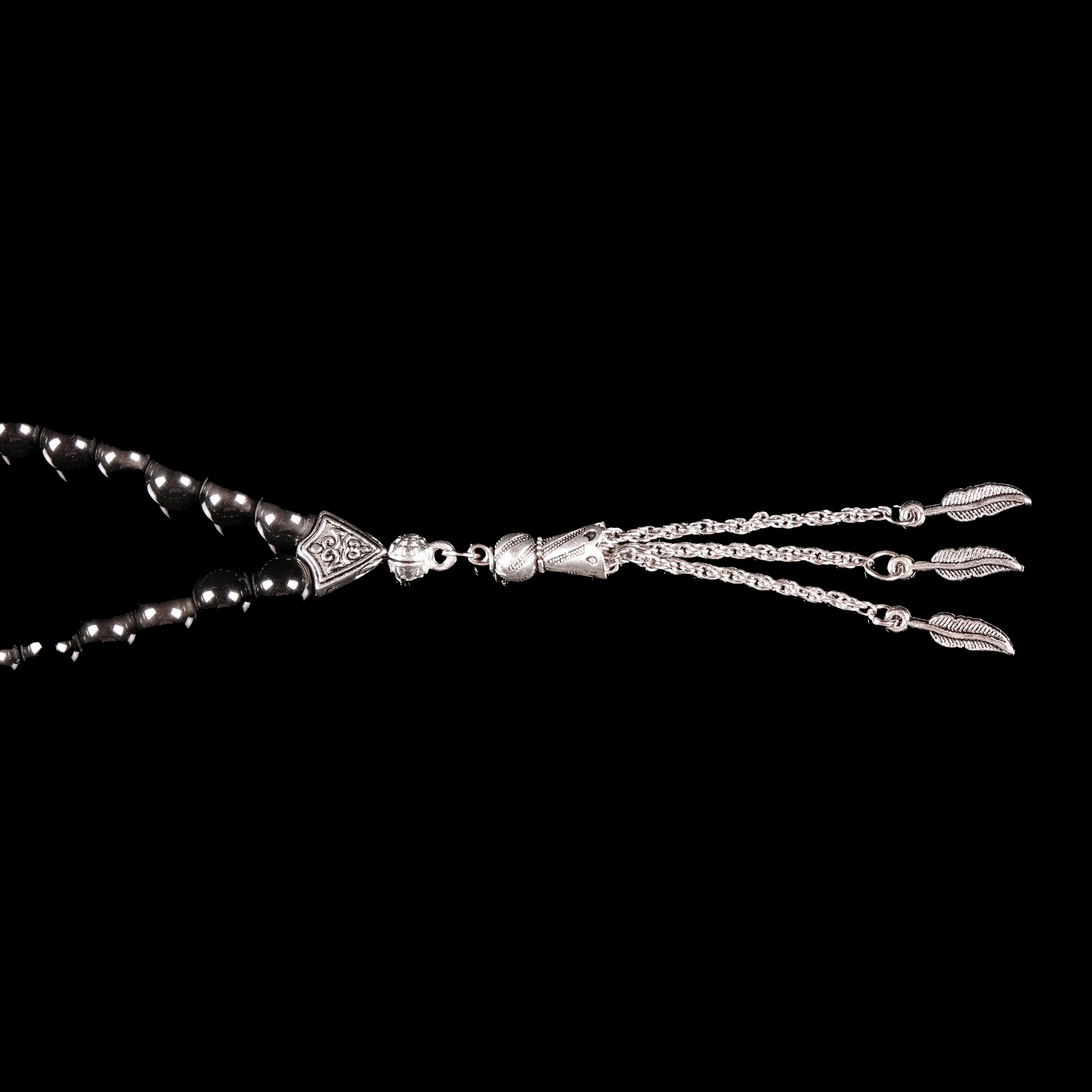 OBSİDYEN TAŞLI YAPRAK İMAMELİ TESPİH (23,5 GR)