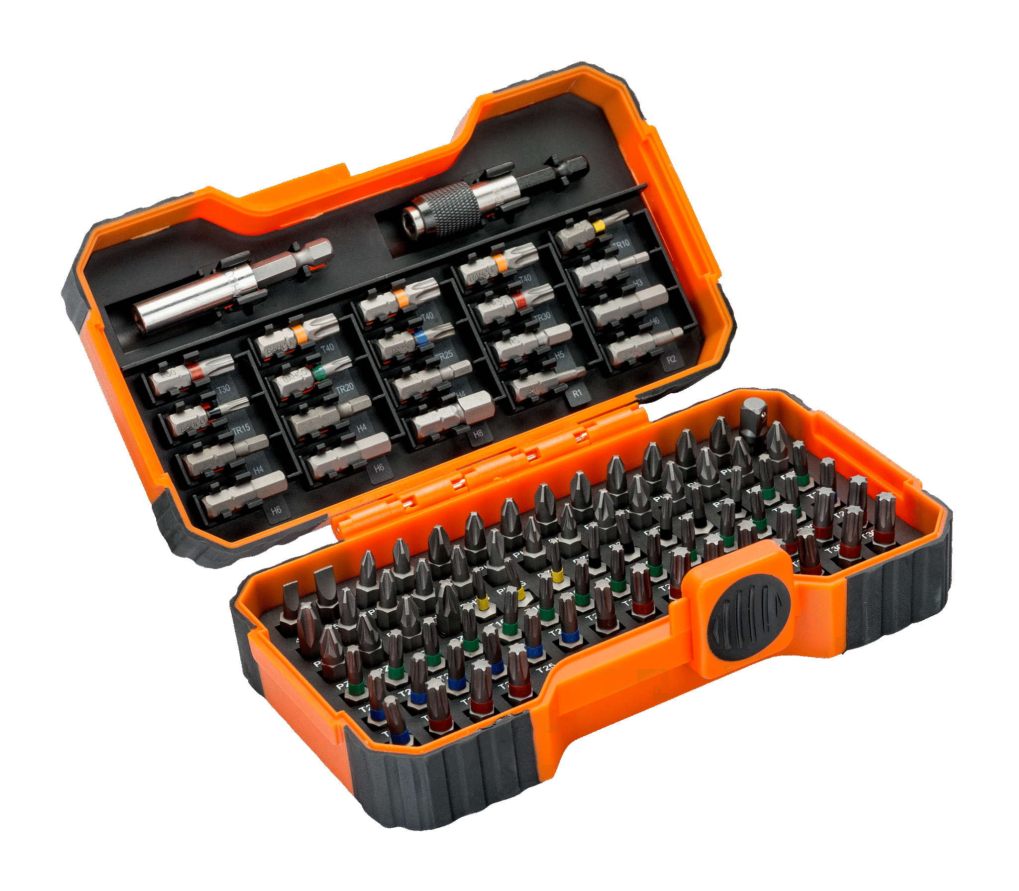 BAHCO Düz, Phillips, Pozidriv, Altıgen, Robertson ve farklı TORX®,TORX® Tamper başlı vidalar için 100 Parça Bit Seti  59/S100BC