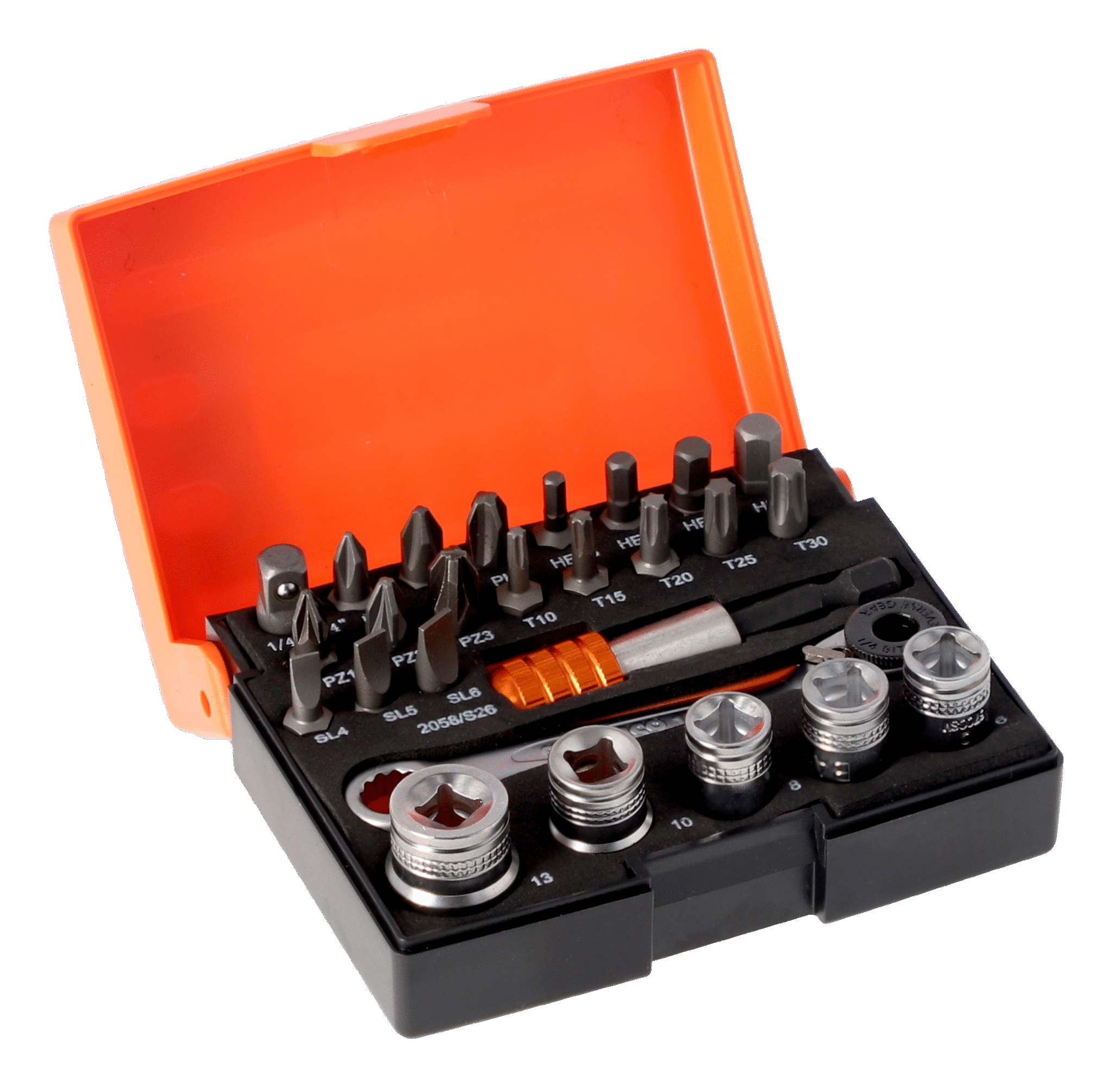 BAHCO Standart Tornavida Bit Seti ve Lokma, 1/4” Lokma ve Cırcır - 26 adet  2058/S26