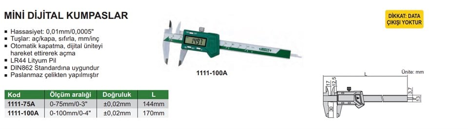 Insize 1111-100A Mini Dijital Kumpas