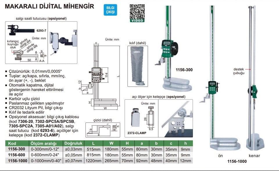 Insize 1156-300 Makaralı Dijital Mihengir