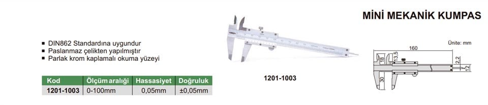 Insize 1201-1003 Mini Mekanik Kumpas