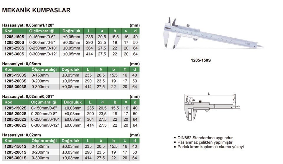 Insize 1205-150S Mekanik Kumpas