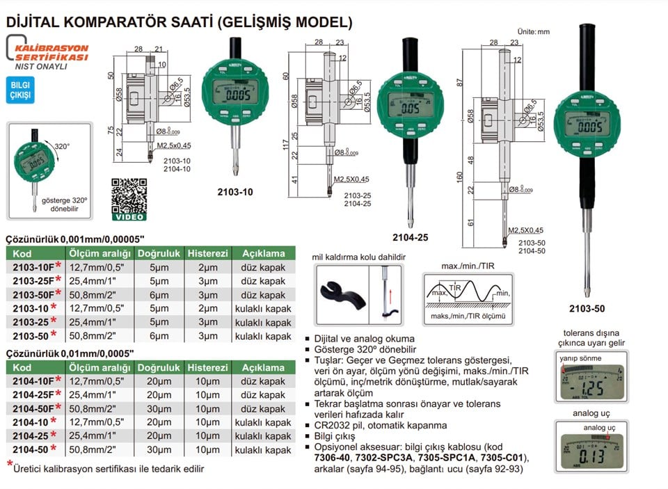 Insize 2103-10 Dijital Komparatör Saati (Gelişmiş Model)