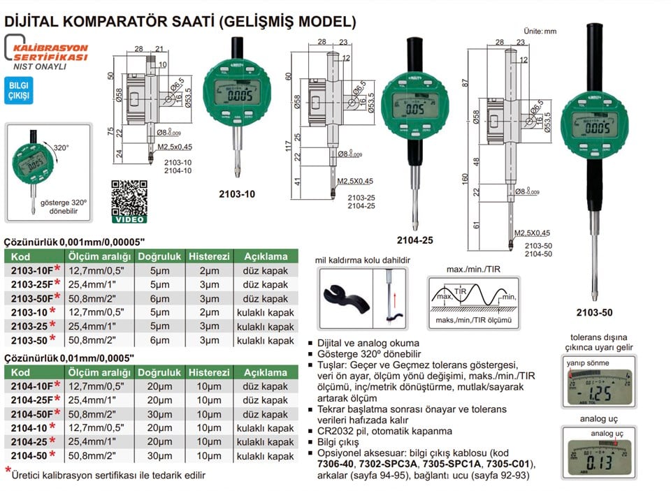 Insize 2104-10 Dijital Komparatör Saati (Gelişmiş Model)