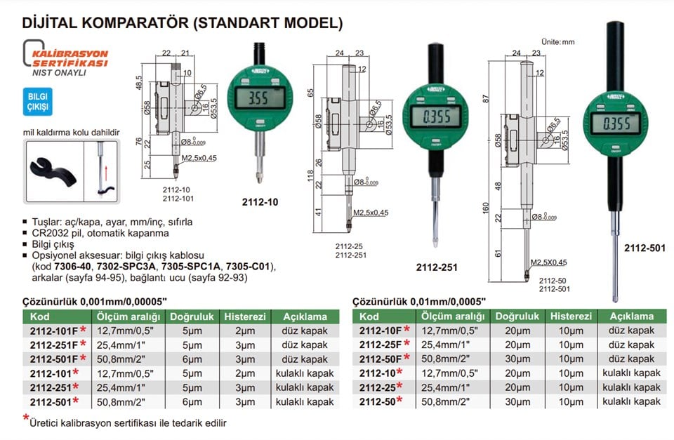 Insize 2112-10F Dijital Komparatör (Standart Model)
