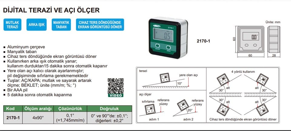 Insıze 2170-1 Dijital Terazi ve Açı Ölçer