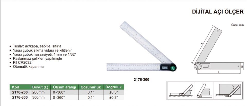 Insize 2176-200 Dijital Açı Ölçer 