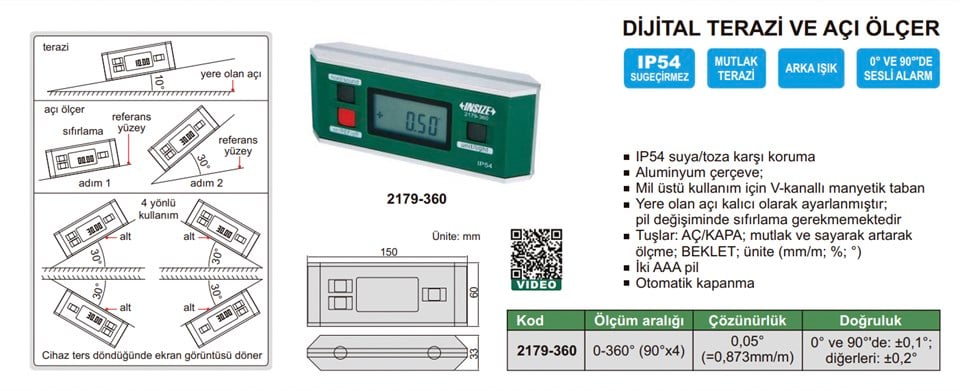 Insize 2179-360 Dijital Terazi ve Açı Ölçer