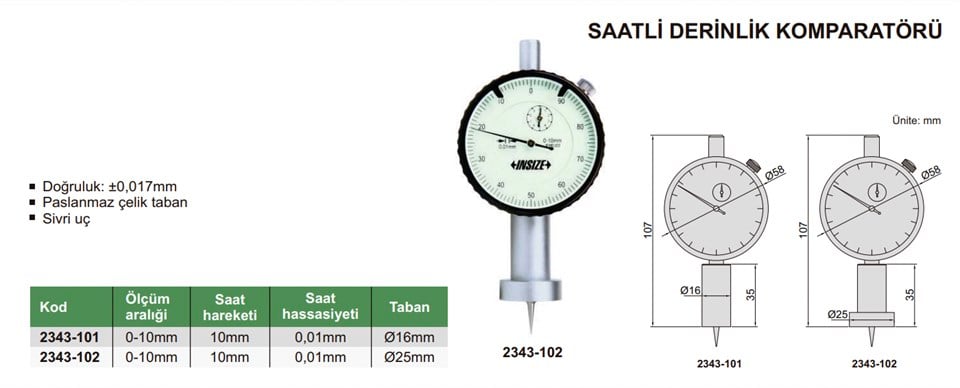 Insize 2343-101Saatli Derinlik Komparatörü