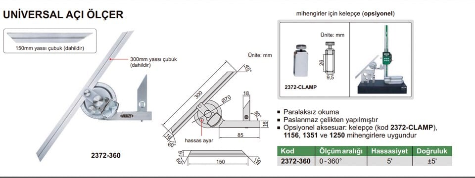 Insize 2372-360 Mercekli Açı Ölçer 
