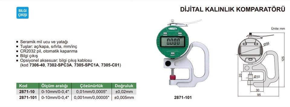 Insize 2871-10 Dijital Kalınlık Komparatörü