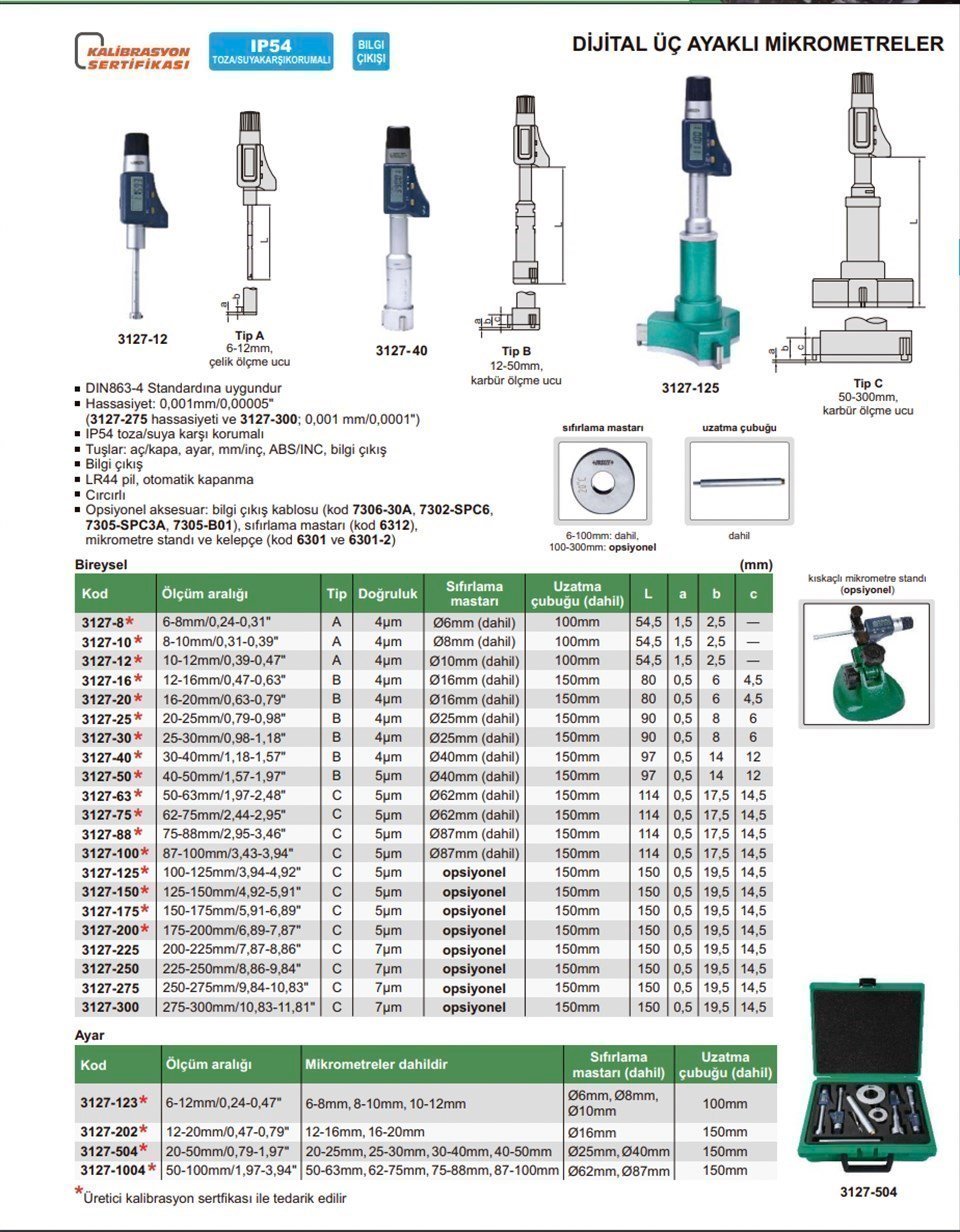 Insize 3127-8 Dijital Üç Ayaklı Mikrometre