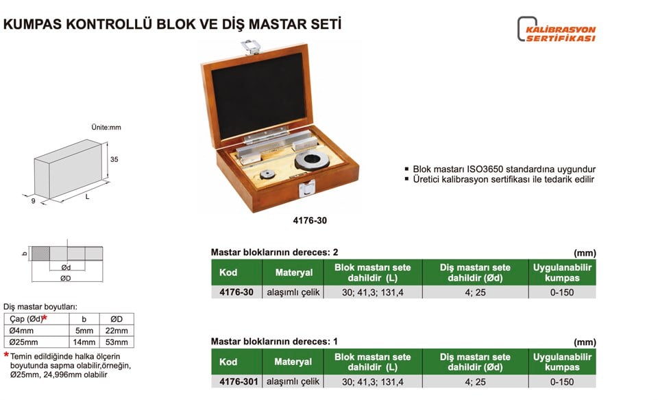 Insize 4176-30 Kalibrasyon Blok ve Halka Mastar Seti
