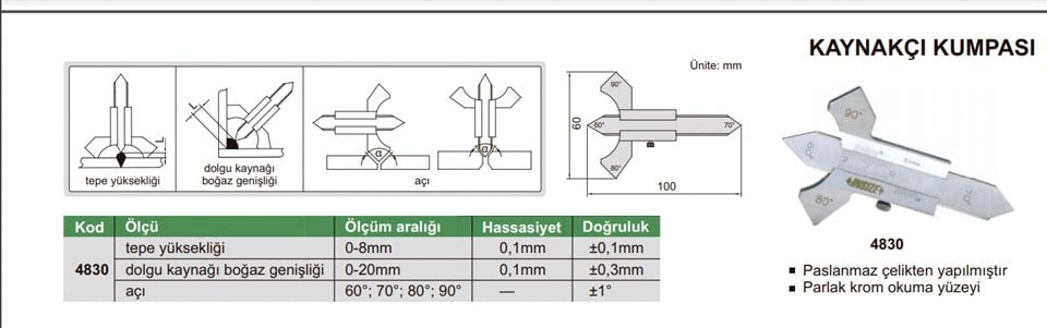 Insize 4830 Kaynakçı Kumpası