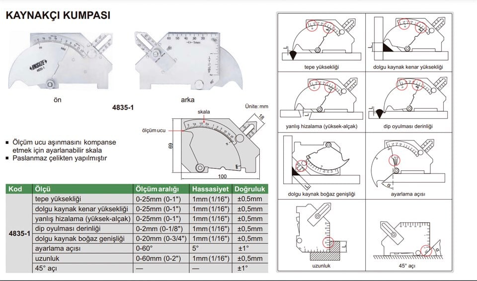Insize 4835-1 Kaynakçı Kumpası