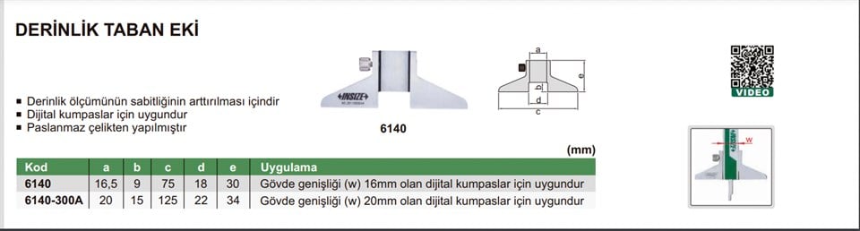 Insize 6140 Derinlik Taban Eki