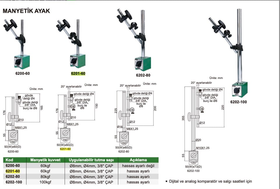 Insize 6201-60 Manyetik Ayak