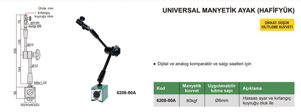 Insize 6208-80A Universal Manyetik Ayak (Hafif Yük)
