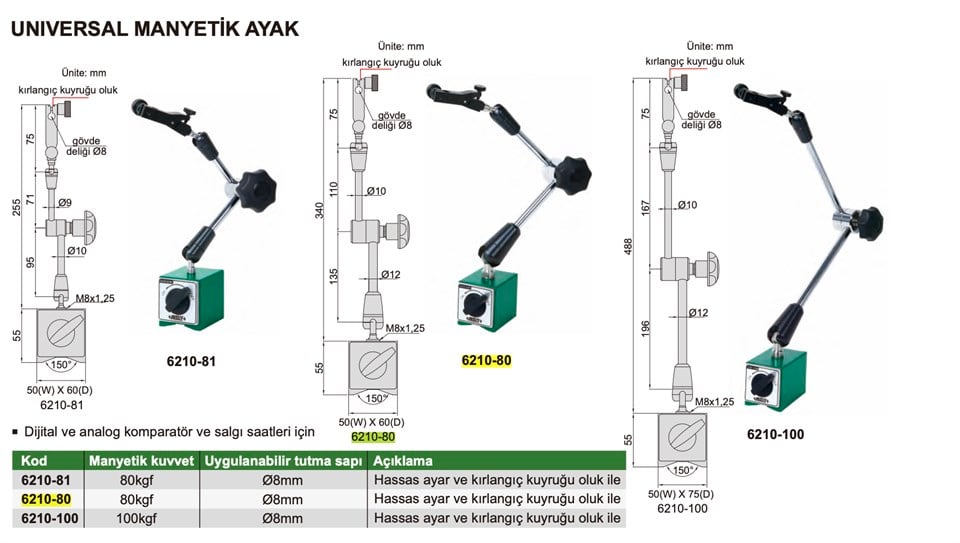 Insize 6210-80 Universal Manyetik Ayak