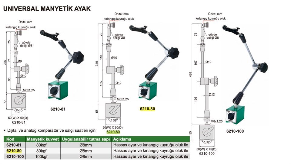Insize 6210-80 Universal Manyetik Ayak